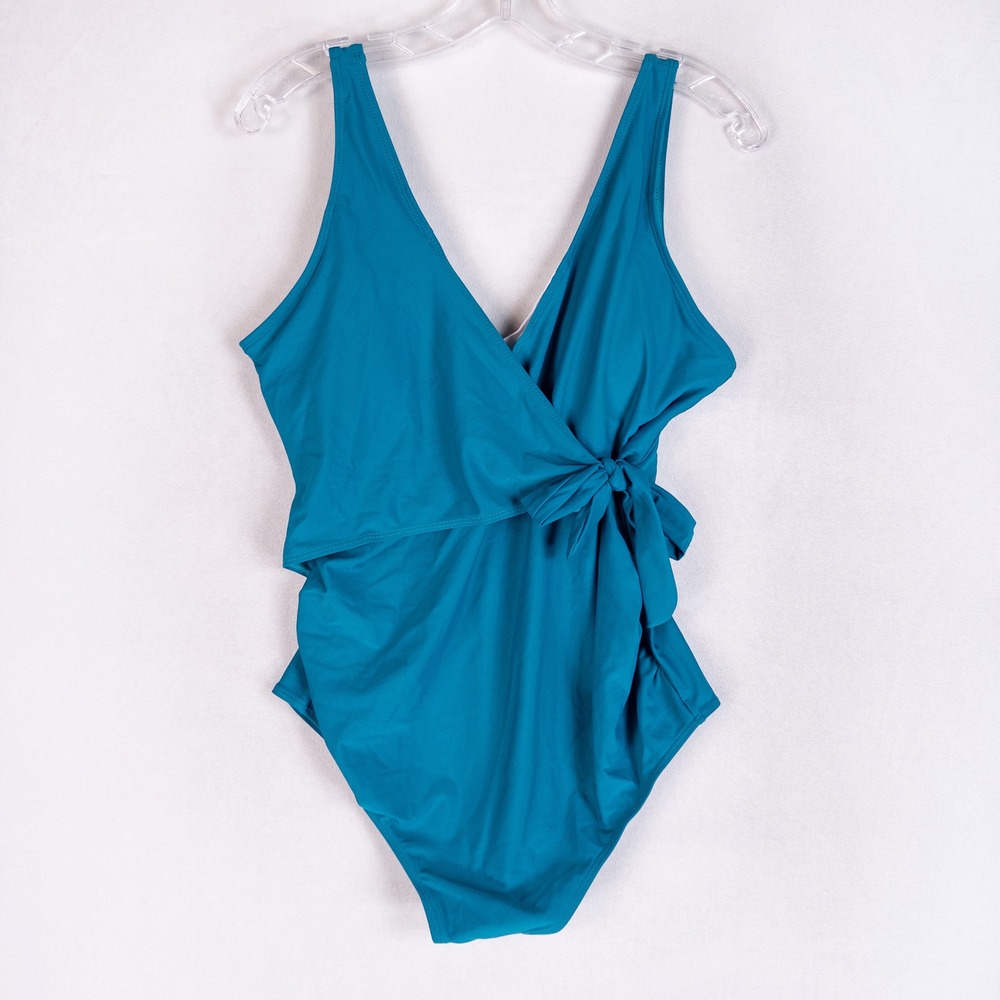 Tempotrek One Piece Swimsuit Maternity Large Teal Blue Wrap Side Tie V-Neck NEW
